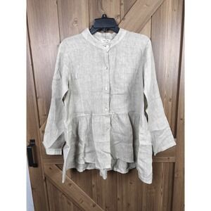 Puro Lino Italy 100% Linen Peplum Button Front Top Women's Medium